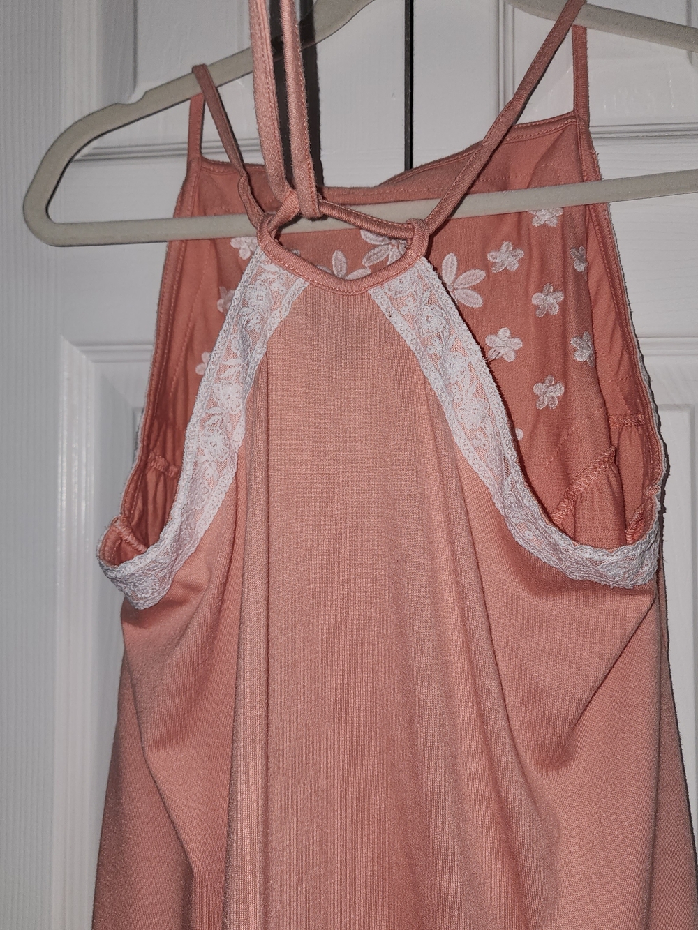 Embroidered Floral Lace Trim Peach Pink Halter Camisole Size L Babydoll - Picture 5 of 9